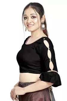 Black Art Silk Designer Party Wear Readymade Blouse