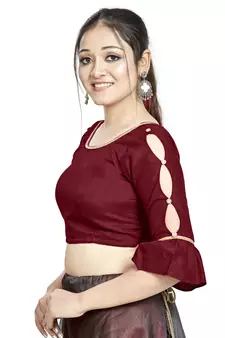 Maroon Art Silk Designer Party Wear Readymade Blouse