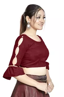 Maroon Art Silk Designer Party Wear Readymade Blouse