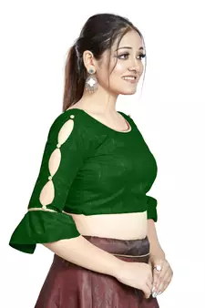 Green Art Silk Designer Party Wear Readymade Blouse