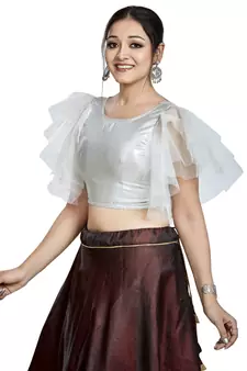 Silver Matti Net Designer Party Wear Readymade Blouse