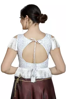 Silver Tapta Silk Designer Party Wear Readymade Blouse
