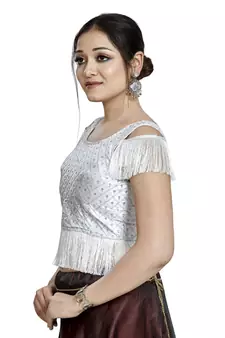 Silver Tapta Silk Designer Party Wear Readymade Blouse