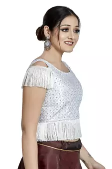 Silver Tapta Silk Designer Party Wear Readymade Blouse