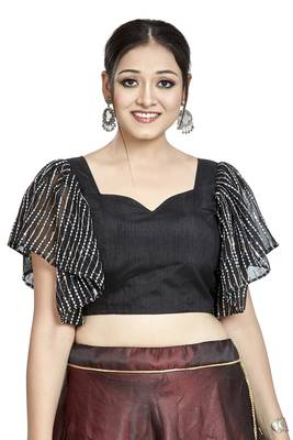 Black Art Silk & Net Designer Party Wear Readymade Blouse 1