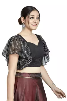 Black Art Silk & Net Designer Party Wear Readymade Blouse