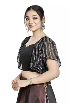 Black Art Silk & Net Designer Party Wear Readymade Blouse