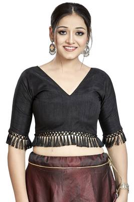 Black Art Silk Designer Party Wear Readymade Blouse 1