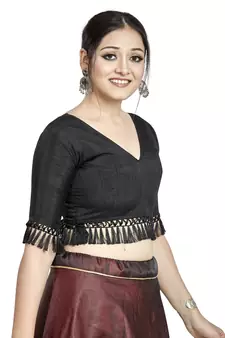 Black Art Silk Designer Party Wear Readymade Blouse