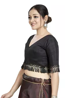 Black Art Silk Designer Party Wear Readymade Blouse