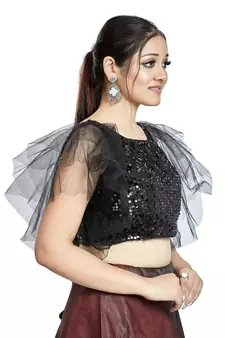 Black Sequence & Net Designer Party Wear Readymade Blouse