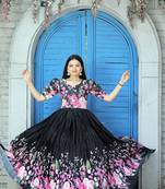 Black floral print art silk salwar
