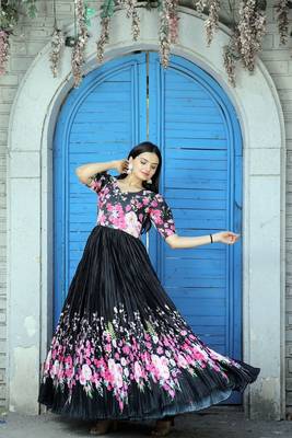 Black floral print art silk salwar 2
