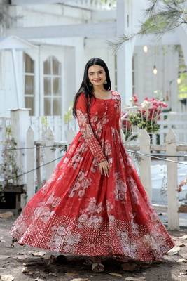 Red floral print georgette salwar 1