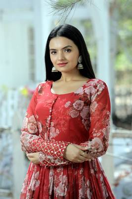 Red floral print georgette salwar 3