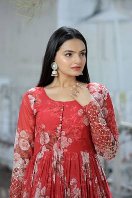 Red floral print georgette salwar 4