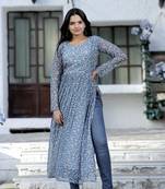 Grey floral print art silk salwar