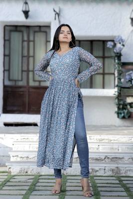 Grey floral print art silk salwar 2