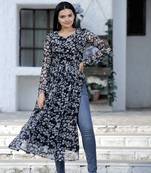 Black floral print art silk salwar