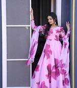 Purple floral print art silk salwar