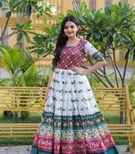 White foilage print art silk salwar