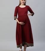 Maroon plain cotton long-dresses