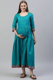 Blue plain cotton long-dresses