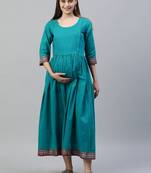 Blue plain cotton long-dresses