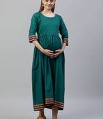 Green plain cotton long-dresses