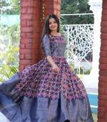 Blue foilage print jacquard salwar