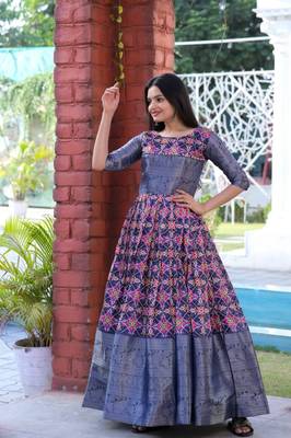 Blue foilage print jacquard salwar 3