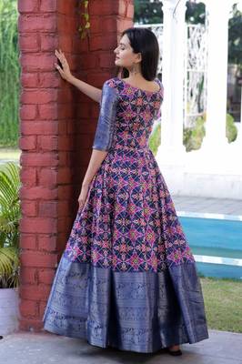 Blue foilage print jacquard salwar 4