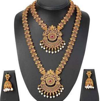 ALYESHA JEWELLERY SET FOR WOMEN GOLD PLATED TRADITIONAL JEWELRY SET ANTIQUE NECKLACE SET WITH EARRINGS FOR WOMEN 1
