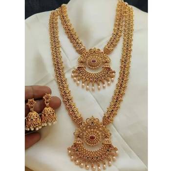 ALYESHA JEWELLERY SET FOR WOMEN GOLD PLATED TRADITIONAL JEWELRY SET ANTIQUE NECKLACE SET WITH EARRINGS FOR WOMEN 2