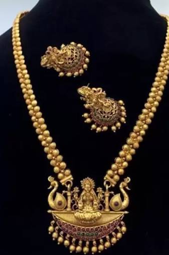 ALYESHA JEWELLERY SET FOR WOMEN GOLD PLATED TRADITIONAL JEWELRY SET ANTIQUE NECKLACE SET WITH EARRINGS FOR WOMEN