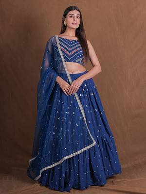 Amazing Teal Blue Lehenga Choli For Women Sequins Embroidery Wedding Party Wear Lengha Choli 1