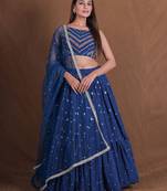 Amazing Teal Blue Lehenga Choli For Women Sequins Embroidery Wedding Party Wear Lengha Choli