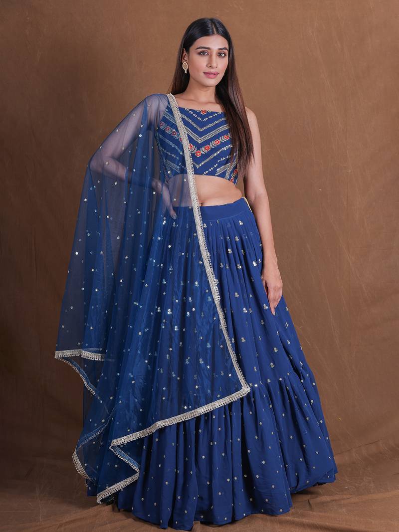 Amazing Teal Blue Lehenga Choli For Women Sequins Embroidery Wedding Party Wear Lengha Choli