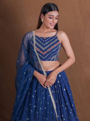 Amazing Teal Blue Lehenga Choli For Women Sequins Embroidery Wedding Party Wear Lengha Choli 4