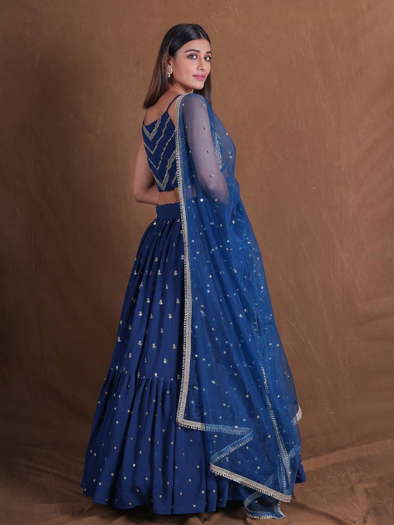 Amazing Teal Blue Lehenga Choli For Women Sequins Embroidery Wedding Party Wear Lengha Choli