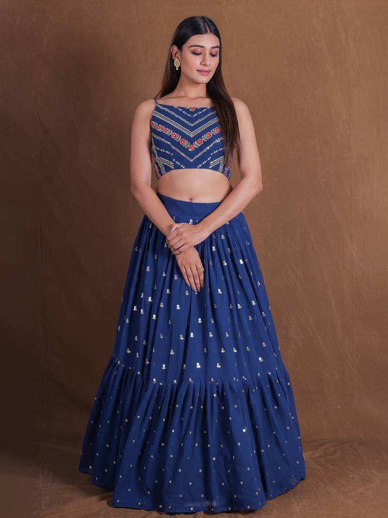 Amazing Teal Blue Lehenga Choli For Women Sequins Embroidery Wedding Party Wear Lengha Choli