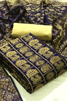 Navy-blue zari woven brocade salwar