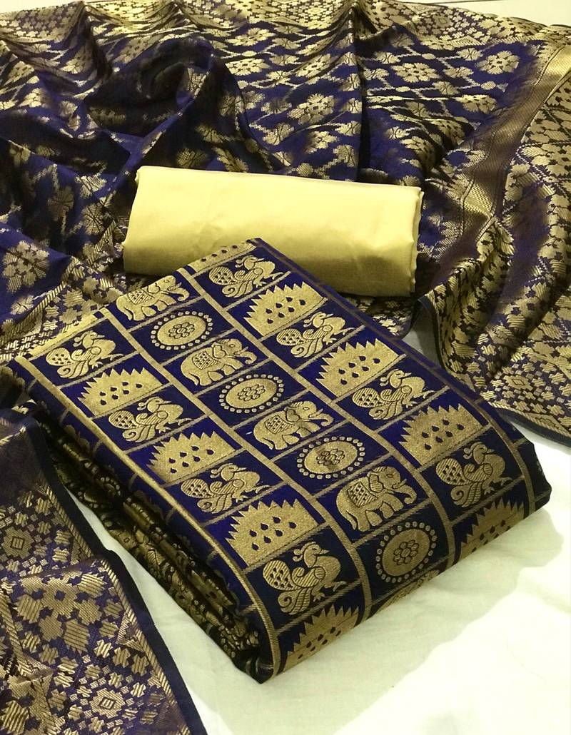 Navy-blue zari woven brocade salwar