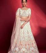 WHITE SEQUINS ZARI ZARKAN & THREAD EMBROIDERED GEORGETTE FESTIVE BRIDAL WEDDING & PARTY WEAR SEMI STITCHED LEHENGA