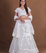 White Georgette Sequins Thread Embroidery Lehenga Choli With Dupatta Designer Wedding Party Wear Ghagra Choli