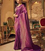 Purple Ananta Silk Blend Peshwai Style zari Border saree with Blouse