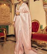 Rose Gold Ananta Soft Handloom Weaving Faux Kanjivaram Pattu Silk Saree In Copper Zari For Women
