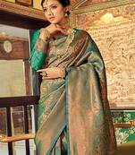 Green Ananta Silk Blend Peshwai Style zari Border saree with Blouse