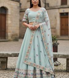 Sky Blue Georgette Multi Thread Sequins Embroidery Work Lehenga Choli For Women Designer Party Wear Ghagra Choli