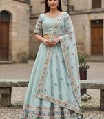 Sky Blue Georgette Multi Thread Sequins Embroidery Work Lehenga Choli For Women Designer Party Wear Ghagra Choli